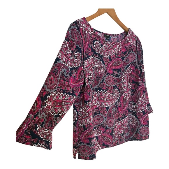 Talbots Pink Purple Paisley Tulip 3/4 Sleeve Blouse Top Petite Medium MP - Picture 4 of 11